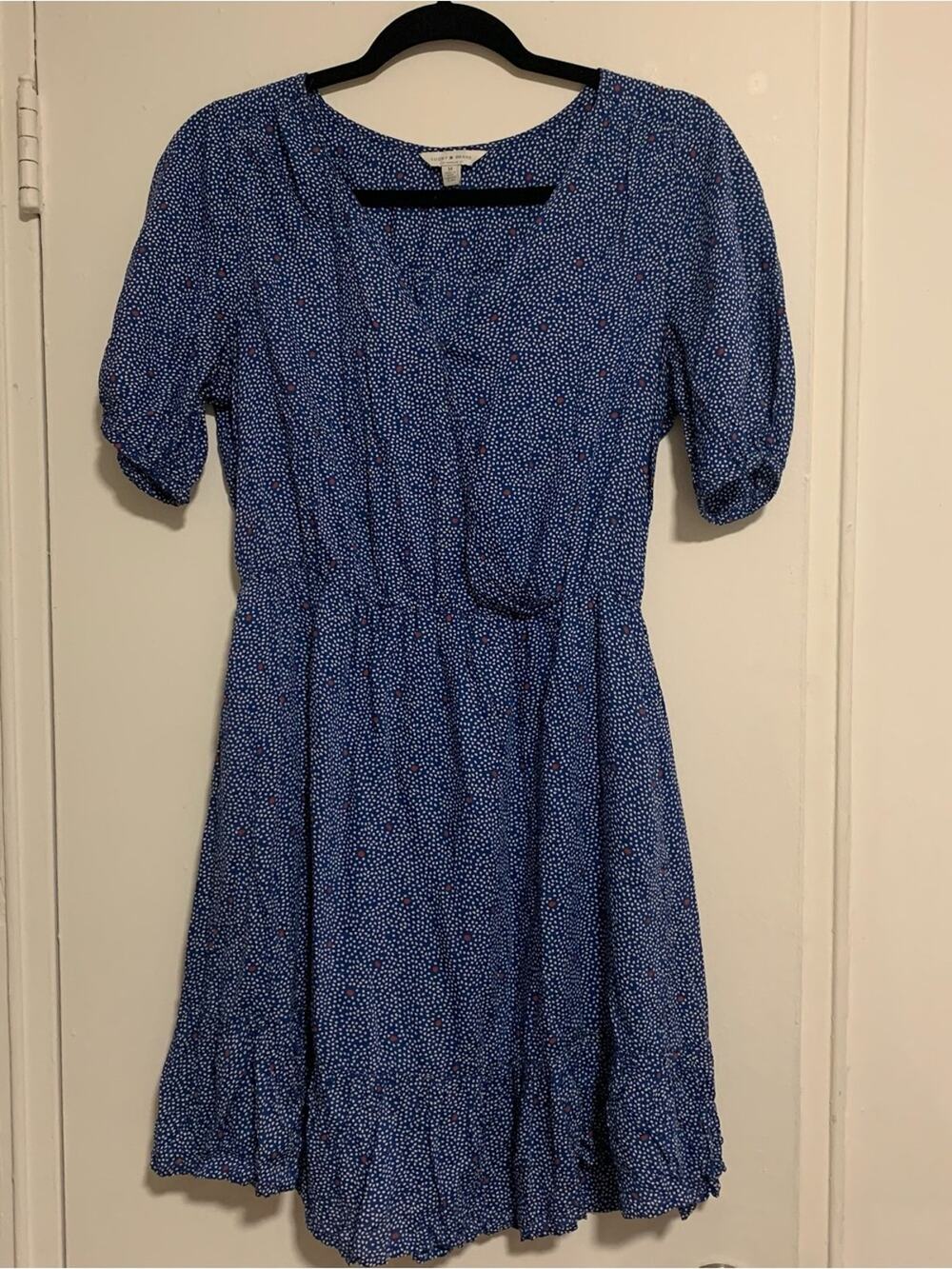 Lucky Brand Blue Short-Sleeve Midi Dress with Tiny Floral Dots